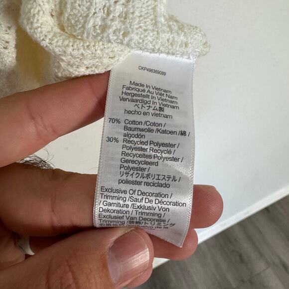 Madewell Crochet-Knit V-Neck Sweater Tee SZ S Vintage Ivory Short Sleeve Stretch - Picture 6 of 8